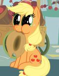  animated apple applejack_(mlp) big_eyes blonde_hair chewing cowboy_hat cute cutie_mark equine female feral freckles friendship_is_magic fruit green_eyes hair hat horse keanno long_hair mammal my_little_pony om_nom_nom pony ponytail sitting solo 