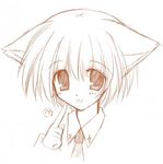  animal_ears cat_ears copyright_request lowres monochrome nekoneko orange_(color) sketch solo tongue 