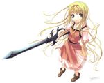  blonde_hair green_eyes long_hair original sabamu solo sword weapon 