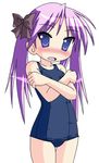  blush hiiragi_kagami long_hair lucky_star neopure one-piece_swimsuit purple_hair school_swimsuit solo swimsuit 