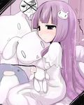  bunny_hair_ornament hair_ornament lowres pajamas patchouli_knowledge sleepy solo stuffed_animal stuffed_bunny stuffed_toy touhou |_| 