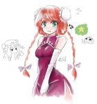  bare_shoulders blue_eyes blush braid china_dress chinese_clothes crossover dress embarrassed gloves hong_meiling keroro_gunsou milksea multiple_girls oekaki patchouli_knowledge red_hair touhou twin_braids 