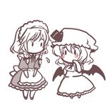  blush chibi hat izayoi_sakuya lowres maid monochrome multiple_girls red remilia_scarlet spot_color tears touhou tsukiya_sakumi wings 