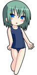  barefoot blush chibi flat_chest green_hair iwasaki_minami lucky_star neopure one-piece_swimsuit school_swimsuit solo swimsuit 