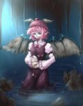  animal_ears cave claws dress egg fingernails gr_(artist) grey_eyes hat mystia_lorelei nail_polish pale_skin pink_hair rock short_hair solo touhou water wet wet_clothes wings 