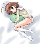  antenna_hair clannad dango_daikazoku feet furukawa_nagisa hikarizaka_private_high_school_uniform hug kneehighs panties school_uniform socks solo striped striped_panties underwear yo-jin 