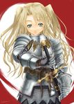  armor blonde_hair green_eyes original sabamu solo sword weapon 