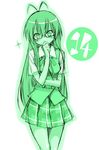  glasses green hand_on_own_chin long_hair mahou_sensei_negima! mikami_komata monochrome numbered plaid plaid_skirt saotome_haruna skirt smirk solo 