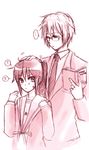  1girl artist_request book genderswap genderswap_(ftm) genderswap_(mtf) height_difference holding holding_book kita_high_school_uniform kyon kyonko long_sleeves looking_at_viewer nagato_yuki nagato_yuuki necktie open_book petting ponytail sailor_collar school_uniform serafuku suzumiya_haruhi_no_yuuutsu sweatdrop upper_body 