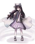 :&lt; bangs blush_stickers bobby_socks book bow dress full_body gatau hat long_hair looking_at_viewer nightgown patchouli_knowledge purple_eyes purple_hair robe shoes simple_background socks solo standing straight_hair touhou very_long_hair white_background 