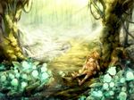  animal_ears bird copyright_request flower forest lily_of_the_valley nature scenery solo sunlight yukise_miyu 