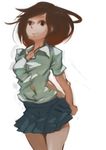  arms_behind_back brown_hair copyright_request face highres school_uniform skirt solo tomioka_jirou wind 