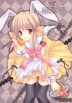  absurdres animal_ears bunny_ears copyright_request dress highres scan solo thighhighs wnb_mark 