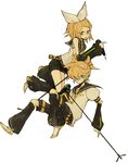  1girl bad_id bad_pixiv_id brother_and_sister kagamine_len kagamine_rin l_hakase microphone microphone_stand siblings twins vocaloid 