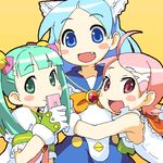  artist_request bangs blue_hair fang fuura_kafuka green_hair kitsu_chiri lowres magical_girl multiple_girls oekaki otonashi_meru parted_bangs pink_hair sayonara_zetsubou_sensei 