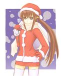  christmas hat kokotetsu little_busters! natsume_rin ponytail santa_costume santa_hat solo 