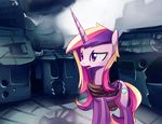  abandoned building cutie_mark equine female feral friendship_is_magic hair horn horse house mammal multi-colored_hair my_little_pony negativefox pony princess_cadance_(mlp) princess_cadence_(mlp) purple_eyes scarf solo winged_unicorn wings 