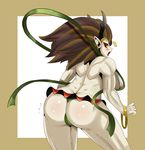  1girl areolae ass bangle blush bracelet breasts brown_hair circlet crying curvy erect_nipples eric_lowery eyeshadow highres hikimayu horns huge_ass huge_breasts jewelry long_hair makeup muramasa_the_demon_blade muscle nipples oboro_muramasa oni open_mouth pale_skin panties pointy_ears raijin raijin_(oboro_muramasa) red_eyes sash simple_background solo sssonic2 surprised tears thighs underwear vanillaware yellow_eyes 