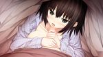  alishima_alice bed black_hair blush censored cura fellatio game_cg monobeno open_shirt penis 