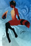  abstract_background anthro blue_background blue_eyes canine chest_tuft claws female fox fur hair looking_at_viewer mammal nude phoenix-pinion pinup plain_background pose red_fox short_hair sitting smile solo tuft 