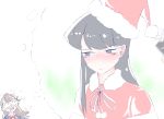  2girls absurdres black_eyes black_hair blush brown_hair christmas drooling highres komi-san_wa_komyushou_desu komi_shouko long_hair multiple_girls onemine_nene santa_costume shino_kitsune white_background 