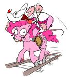  blood crossdressing crossover cutie_mark derp duo equine female feral friendship_is_magic gag horse ishoka male mammal my_little_pony piercing pinkie_pie pinkie_pie_(mlp) pinky pinky_and_the_brain plain_background pony rail saddle train_tracks what white_background 