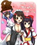 bow breasts cleavage iroha_(samurai_spirits) konril large_breasts maid miyano_ururu multiple_girls nakoruru red_bow rimururu samurai_spirits siblings sisters 