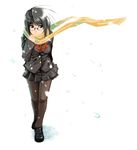  artist_request black_hair copyright_request glasses orange_scarf pantyhose scarf school_uniform snow solo 