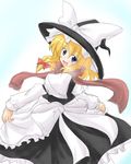  :d blonde_hair blue_eyes blush dress hat hat_ribbon kirisame_marisa long_hair long_sleeves looking_at_viewer open_mouth perfect_cherry_blossom red_scarf ribbon scarf smile solo touhou witch_hat ya-nyaa 