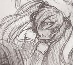  artist_request graphite_(medium) greyscale hatsune_miku long_hair lowres monochrome scan sketch solo traditional_media twintails vocaloid 