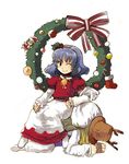  alternate_costume anger_vein antlers christmas hat human_chair human_furniture moriya_suwako multiple_girls one_eye_closed sitting sitting_on_person tako_(plastic_protein) touhou yasaka_kanako 