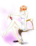  barefoot dress highres kakinouchi_narumi legs orange_hair short_hair solo yakushiji_ryouko yakushiji_ryouko_no_kaiki_jikenbo 