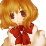  :o alice_margatroid blush bow bowtie capelet futami_yayoi looking_at_viewer parted_lips red_bow red_neckwear short_hair simple_background solo touhou upper_body white_background 