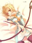  artist_request blonde_hair bow_(weapon) gloves green_eyes hairband natalia_luzu_kimlasca_lanvaldear orange_neckwear tales_of_(series) tales_of_the_abyss thighhighs weapon 