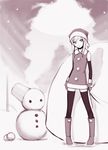  christmas mamoru_(arizona) monochrome original pink snowman solo thighhighs 