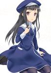  blue_legwear copyright_request hair_twirling hat mizuki_makoto pantyhose school_uniform solo 