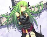  bangs barbed_wire bound c.c. code_geass cross detached_sleeves green_hair long_hair solo tied_up uni yellow_eyes 