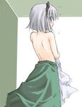  back black_hairband blue_eyes hairband izana_minagi konpaku_youmu looking_back lowres short_hair silver_hair skirt solo topless touhou undressing 