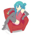  alcohol bad_anatomy bare_shoulders blue_eyes blue_hair chair eka_eri elbow_gloves from_above gloves long_hair original smile solo teeth thighhighs wine 