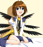  artist_request blue_eyes brown_hair hair_ornament kneeling lyrical_nanoha mahou_shoujo_lyrical_nanoha mahou_shoujo_lyrical_nanoha_a's short_hair solo wings x_hair_ornament yagami_hayate 