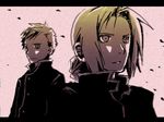  alphonse_elric brothers edward_elric fullmetal_alchemist gradient letterboxed male_focus monochrome multiple_boys pink_background siblings 
