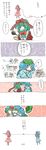  comic highres kagiyama_hina kawashiro_nitori kiss korona multiple_girls touhou translation_request two_side_up yuri 