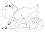  2011 anus balls black_and_white cookie dinosaur food looking_at_viewer looking_back male mario_bros monochrome nintendo plain_background scalie solo super_mario_bros. unvext video_games white_background yoshi 
