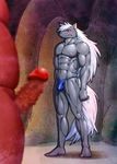  5_toes abs akaoni anime anthro barbs barefoot biceps big_muscles black_nose blue_eyes blush bulge canine censored chubby close-up clothed clothing erection frown fur gay grey_fur grey_nose grey_skin hair half-dressed interspecies jin_(artist) long_hair male mammal manly muscles navel nipples nude ogre pecs penis pink_skin plantigrade presenting pretty_cure red_penis red_skin shadow shiny speedo standing sweat swimsuit toes toned topless uncut vein white_hair wolf wolfrun 