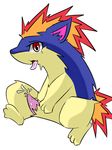  cum erection fire male masturbation nintendo nude open_mouth penis plain_background pok&#233;mon pokemon quilava red_eyes sitting solo tapering_penis tears tongue tongue_out video_games white_background 