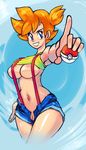  areola_slip areolae blue_eyes breasts gonzozeppeli gym_leader holding holding_poke_ball kasumi_(pokemon) large_breasts open_fly orange_hair pointing pointing_forward poke_ball pokemon pokemon_(anime) pokemon_(game) pussy short_hair shorts side_ponytail solo suspenders underboob unzipped 