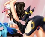  armpits arms_up ass bent_over bestiality blue blue_eyes blush breasts brown_hair clothed_sex cut-off_jeans gangbang glaceon group_sex hat licking licking_nipples long_hair monster motion_blur nipples open_clothes open_vest pixiv_manga_sample pokemon pokemon_(game) pokemon_bw poytail sex shirt shirt_lift small_breasts suramo tongue touko_(pokemon) umbreon vaginal vaporeon vest white 