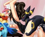  arms_up ass bent_over bestiality blue_eyes blush breasts brown_hair clothed_sex cum cum_explosion cum_in_pussy cum_inside cut-off_jeans flareon gangbang glaceon group_sex hat licking licking_nipples long_hair monster nipples open_clothes open_vest overflow pixiv_manga_sample pokemon pokemon_(game) pokemon_bw poytail sex shirt shirt_lift small_breasts suramo tongue touko_(pokemon) umbreon vaginal vaporeon vest white 