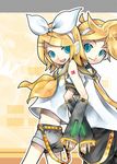 1girl back-to-back bass_clef brother_and_sister kagamine_len kagamine_rin kei_(keigarou) official_art siblings treble_clef twins vocaloid vocaloid_boxart_pose 