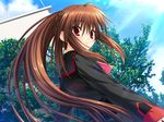  brown_hair game_cg little_busters! na-ga natsume_rin red_eyes school_uniform solo 